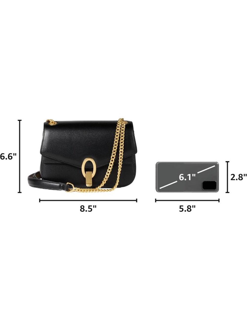 Women's Black Faux Leather Chain Metal Hardware Shoulder Adjustable Strap Bag - Picture 4 of 6